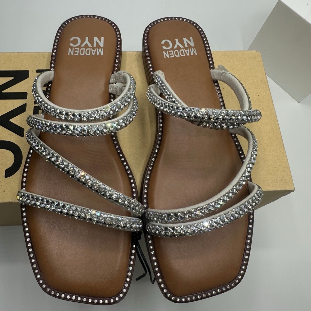 Madden NYC‎ Zig Zag Rhinestone Sandal Women 6 Silver NEW IN BOX Sparkly Slide - Picture 3 of 14